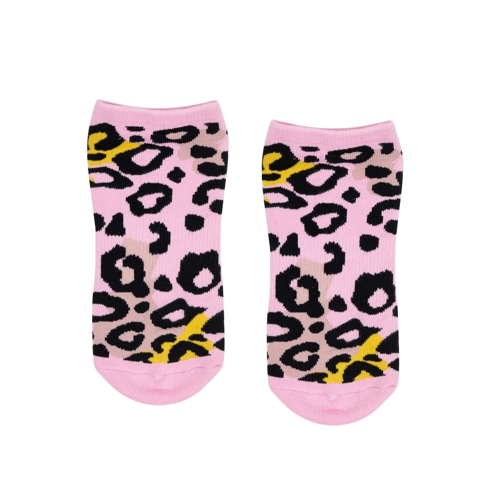 Classic Low Rise Grip Socks - Candy Pink Leopard